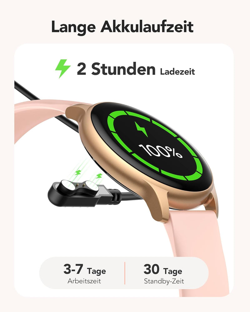 AGPTEK Smartwatch mit Telefonfunktion, Fitness Tracker Damen, 1,32 Zoll runde Armbanduhr mit 100+ Sp