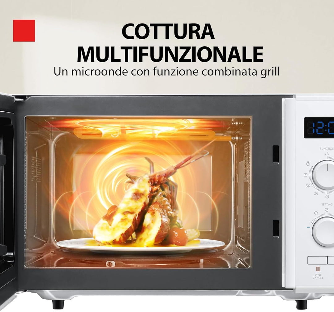Toshiba MW2-AG23P(WH) 3-in-1 Mikrowelle mit Grill 1050 W, kombiniertes Kochen, 23 l, Drehteller mit