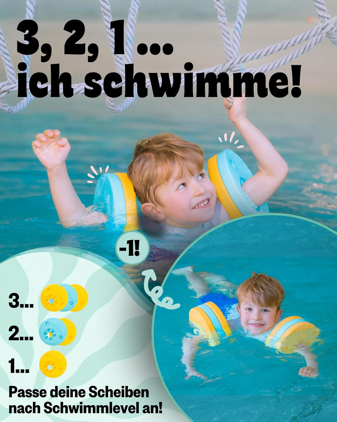 I TÜV geprüfte Schwimmlernhilfe für Kinder 1–8 Jahre I Sicherer Auftrieb ohne Luftverlust I Sofort e