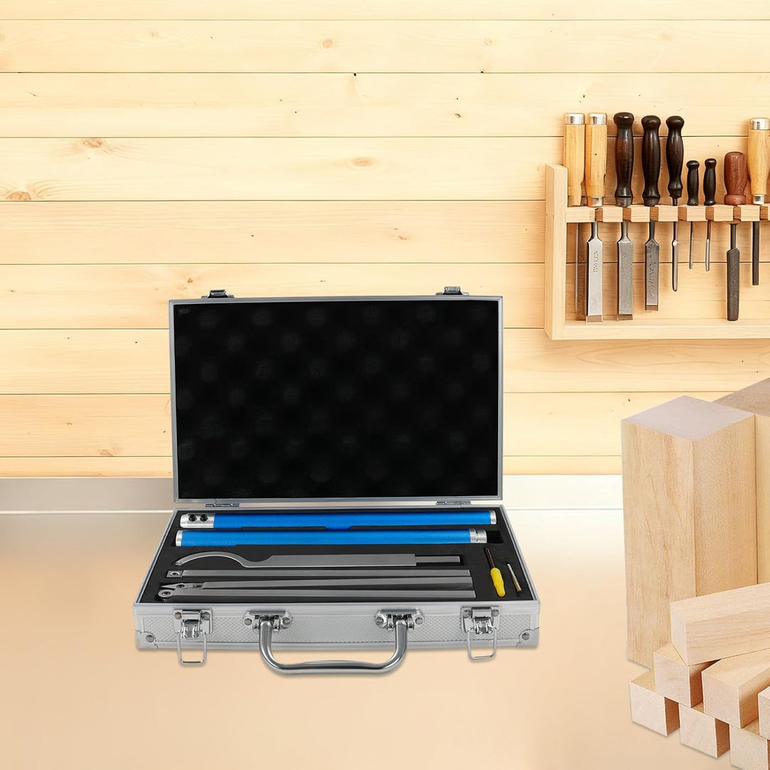 6-in-1 Holz Drechselwerkzeug-Set: Hartmetallplatten (Diamant/Rund/Viereck), Teleskop-Alugriff, Schwa