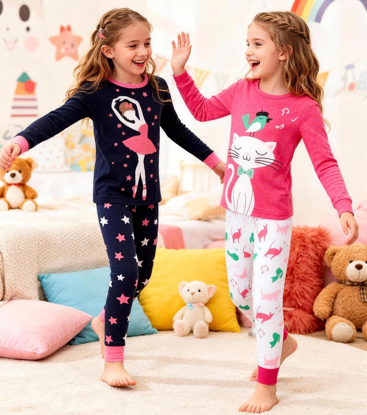 Mädchen Pyjamas 100% Baumwolle Schlafanzug für Kinder Schlafkleidung Langarm 4 Stück Set 1-12 Jahre