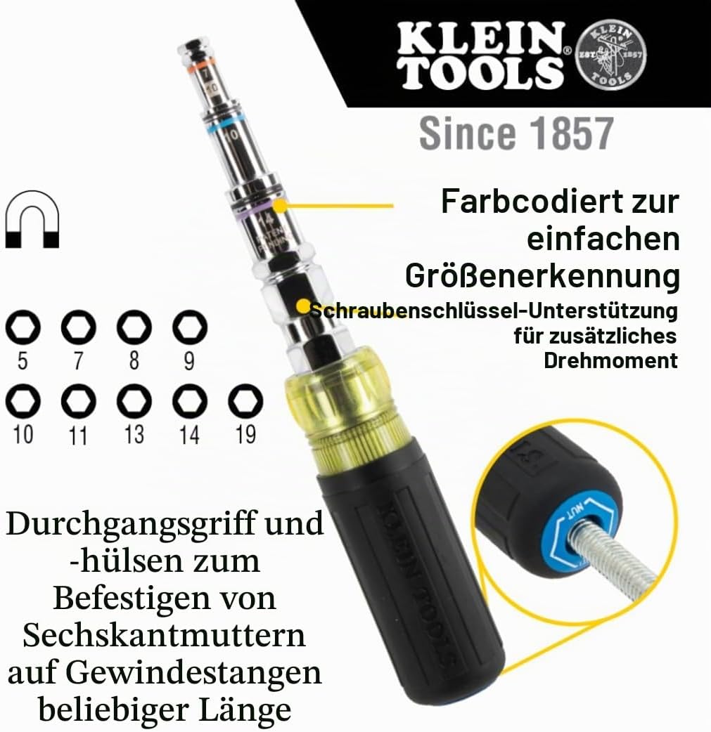 Klein Tools 32809MAGM | 11-in-1 Pass-Through Magnetic Multi-Nut Driver metrisch | Grössen 5, 7, 8, 9