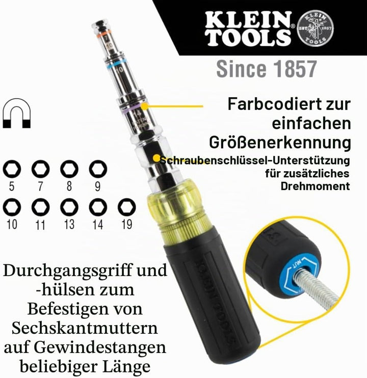 Klein Tools 32809MAGM | 11-in-1 Pass-Through Magnetic Multi-Nut Driver metrisch | Grössen 5, 7, 8, 9