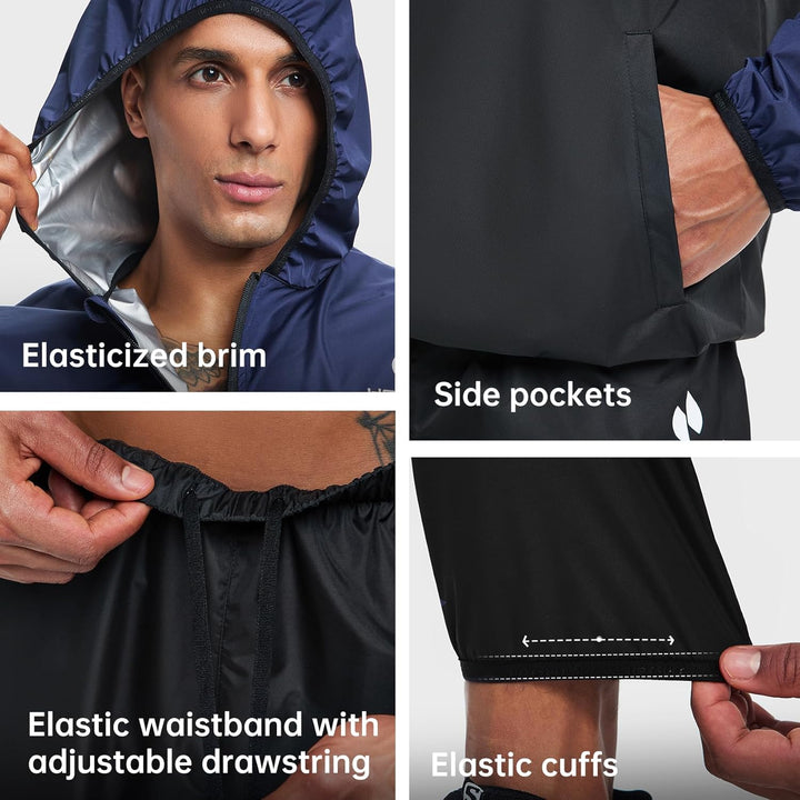 HOTSUIT Schwitzanzug Herren Trainingsanzüge Fitnessstudio Workout Übung Saunajacke Hose Ganzkörper S