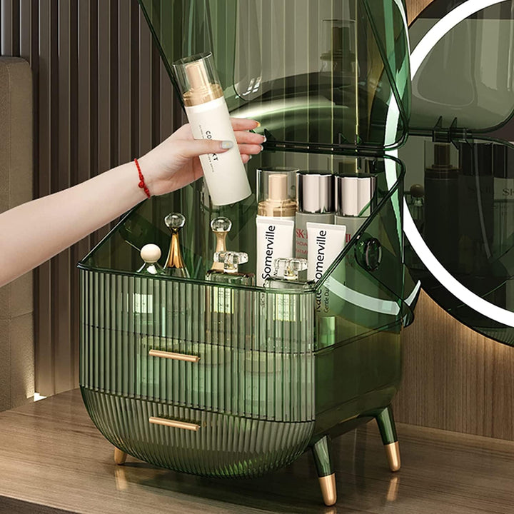 Makeup Organizer Box with Dust Free Transparent Cover, Portable Cosmetic Organizer with Portable Han