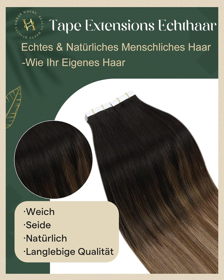 Ugeat 35cm Tape Extensions Echthaar Unsichtbar Hair Extensions Tape Echthaar 2.5g/Stücke*20Stücke Re
