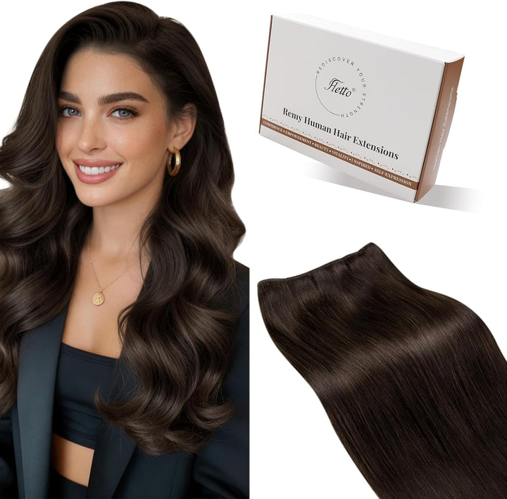 Hetto Tressen Echthaar Extensions, Mittelbraun, 35cm, 80g | 100% Remy Haar, Stylbar, knotenfrei, Fur