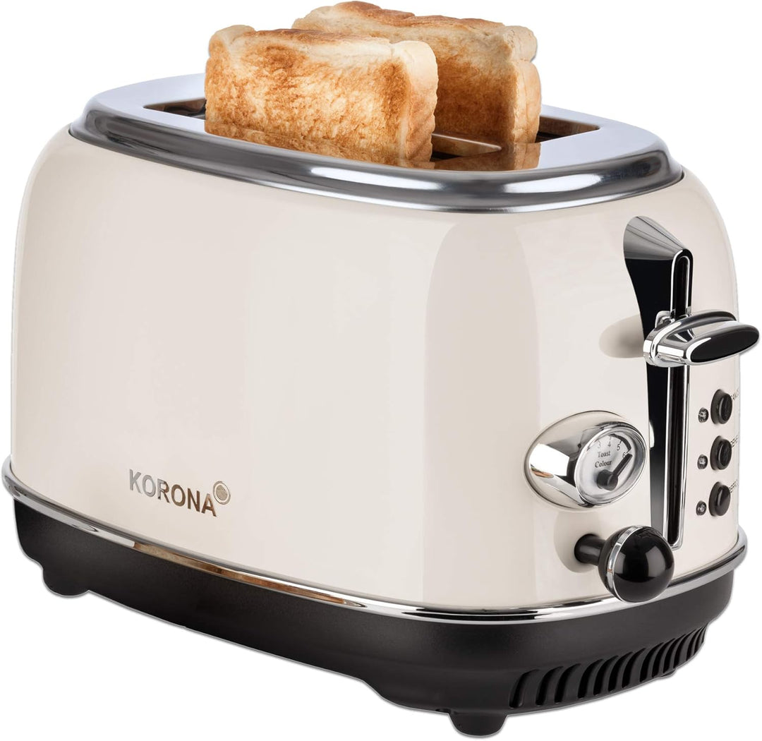 Korona 21666 Toaster | 2 Scheiben | Creme | Röstgrad-Anzeige | Auftauen | Rösten | Aufwärmen | 810 W