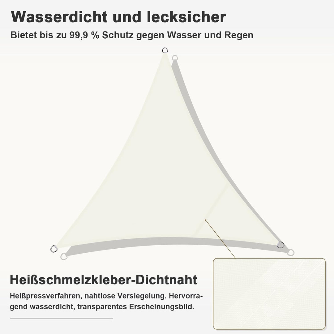 HENG FENG Sonnensegel 3x3x3m Dreieckig Wasserdicht mit 95% UV-Schutz Sonnenschutz für Garten Terrass