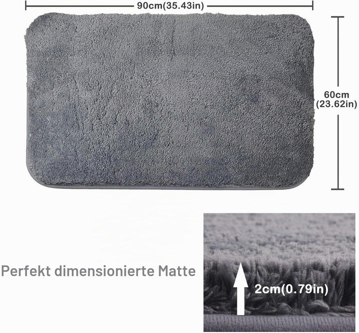 FCSDETAIL Rutschfeste, Hochflor Badteppiche 60X90 cm, Maschinenwaschbare Badematte, Badvorleger mit