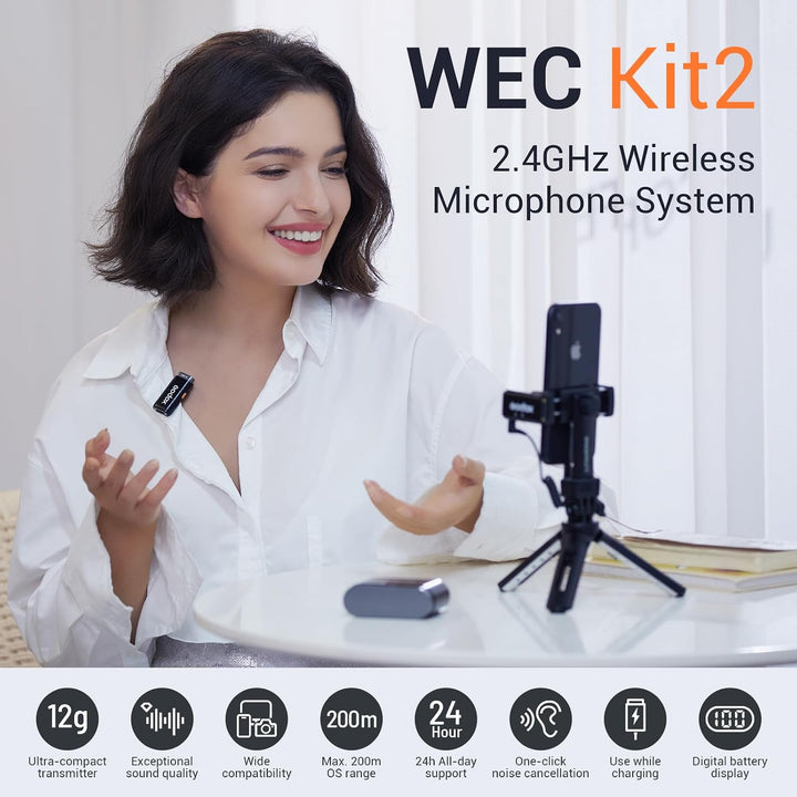 Godox WEC Kit2 Kabellose Lavalier Mikrofon mit Zwei Mikrofone/Ladehülle für Kamera, Rauschunterdrück
