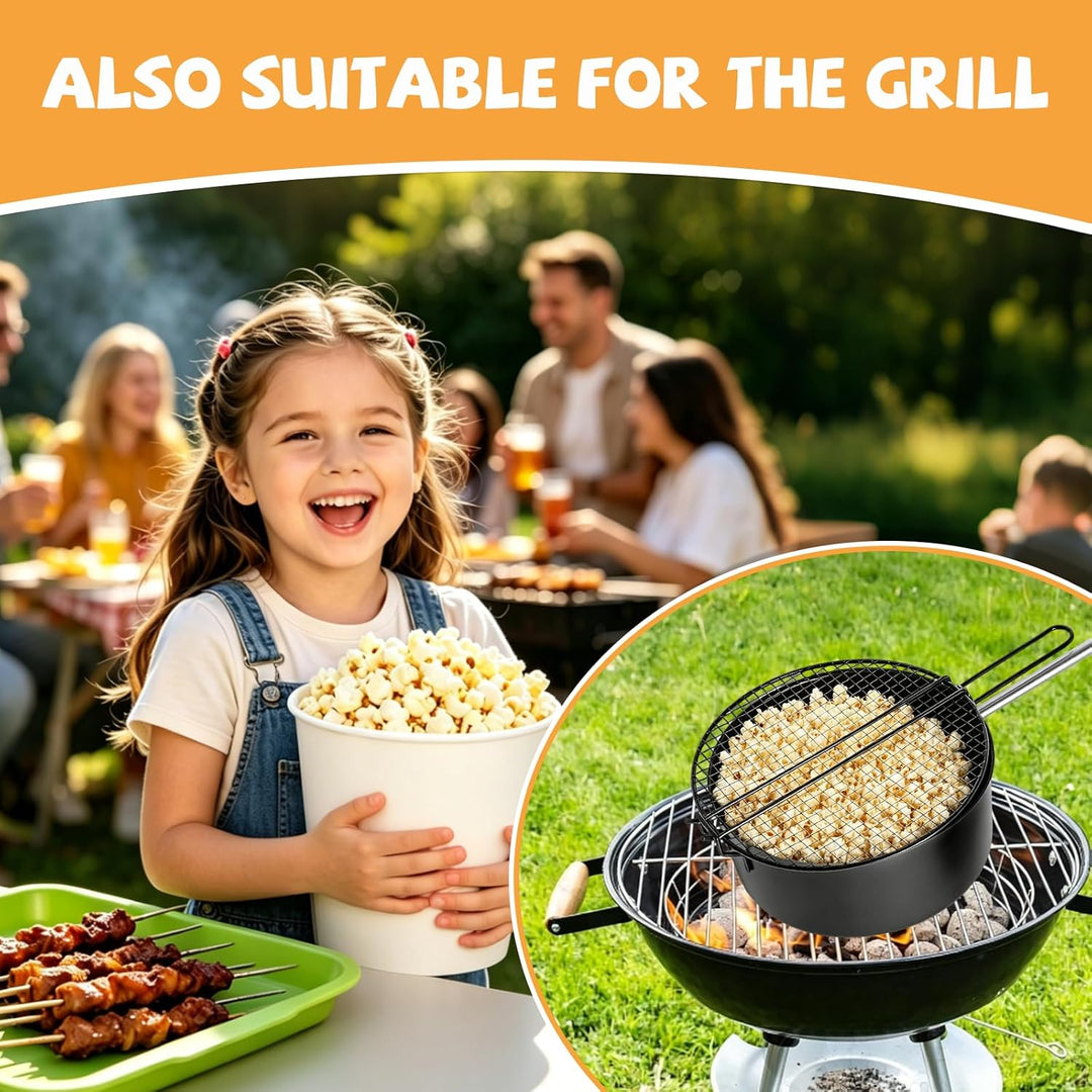 Popcornpfanne für Lagerfeuer & Grill,Popcorn Topf mit langem Griff für Camping,Popcornmaschine,Popco