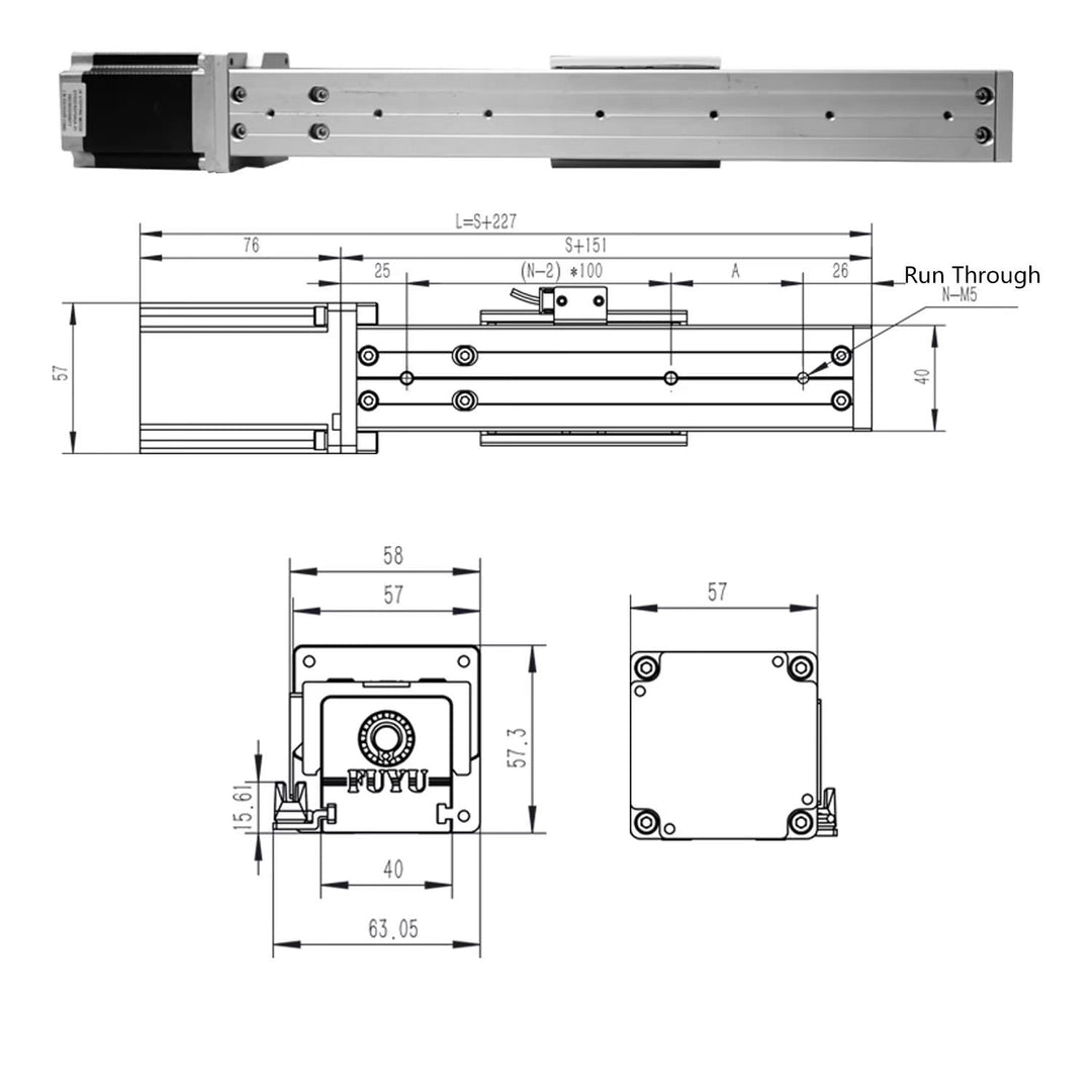FUYU FSK40J Linearführung Linearmodul Kugelumlaufspindel motorisiert für CNC-Lineartisch mit Nema 23