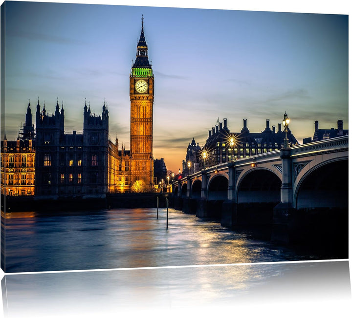Big Ben bei Nacht, Format: 100x70 auf Leinwand, XXL riesige Bilder fertig gerahmt mit Keilrahmen, Ku