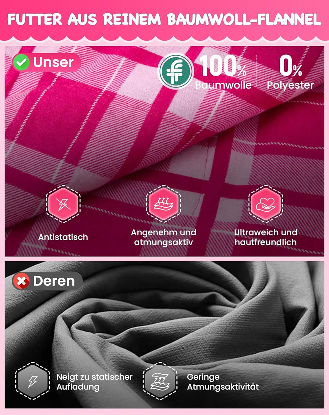 KingCamp Schlafsack Kinder aus Baumwoll-Flannel für 100-145cm | Mumienschlafsack für Kinder 10-12 Ja