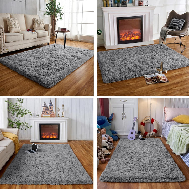 Teppich Grau Flauschig,Hochflor Teppich Wohnzimmer,Weicher Tepich Schlafzimmer,Flauschiger Teppiche