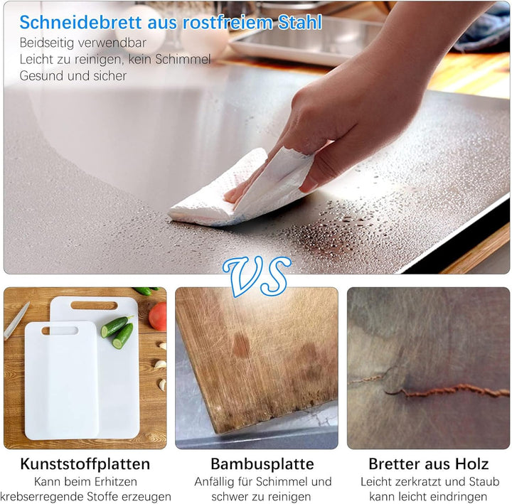 awagas 50 x 50 cm Edelstahlplatte Schneidebrett Professionelle Gross Edelstahlplatte Schneidebrett K
