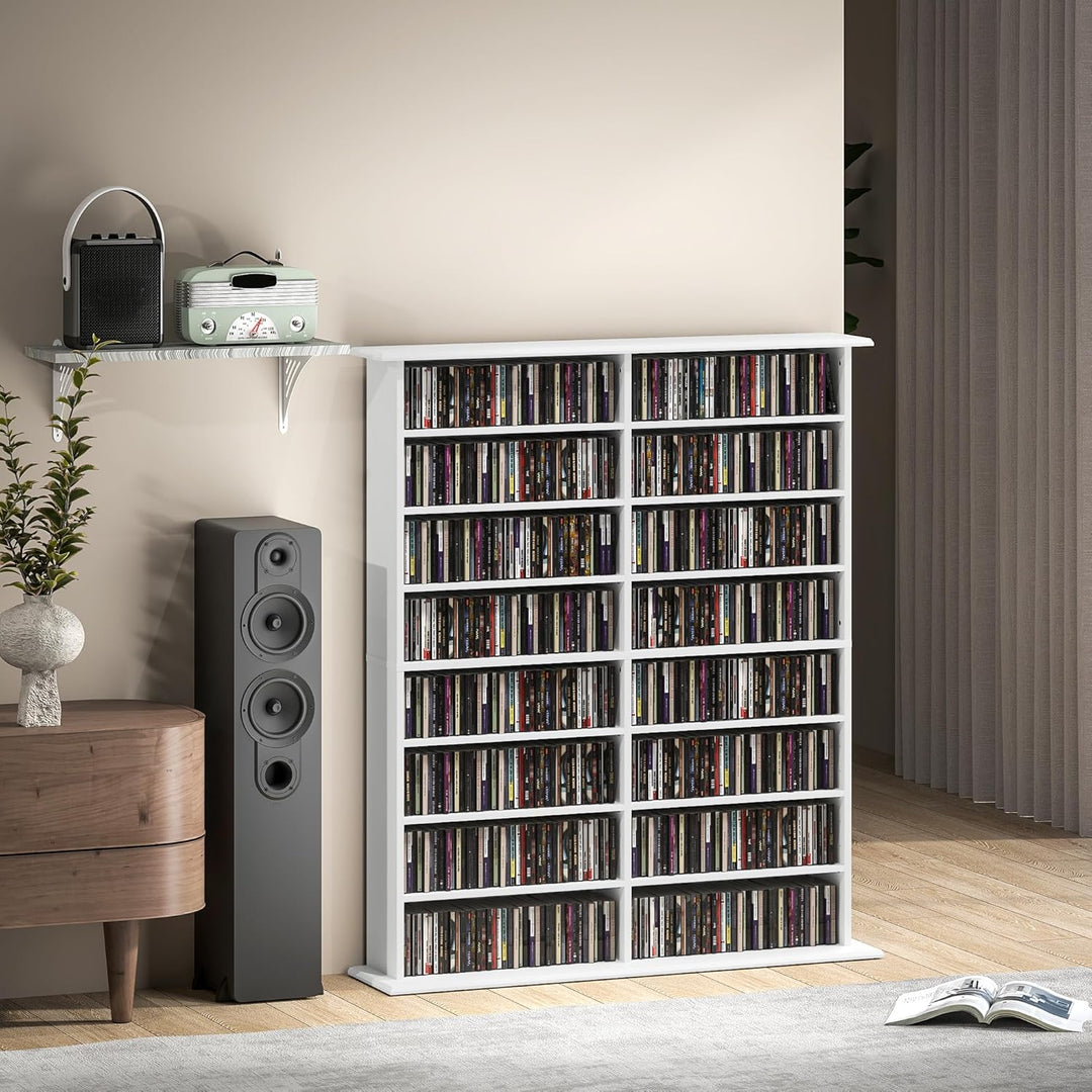 HOMCOM CD- und DVD-Aufbewahrung, Multimedia-Aufbewahrungsmöbel mit 16 Fächern und 12 verstellbaren R