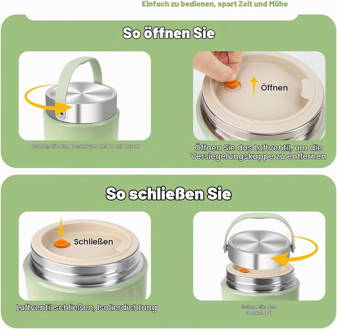 Thermobehälter für Essen 1200ml, 304 Edelstahl Wärmebehälter für Speisen, Thermos-lebensmittelbehält