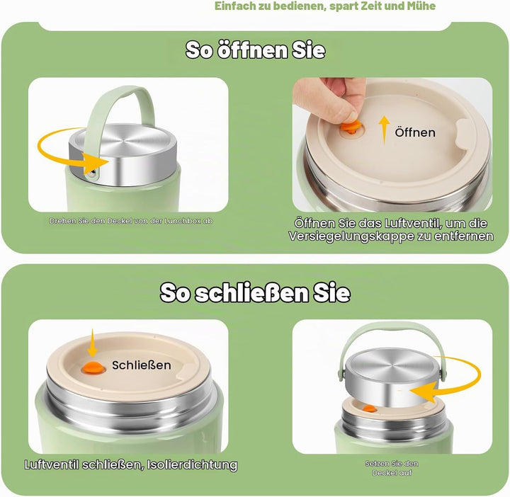 Thermobehälter für Essen 1200ml, 304 Edelstahl Wärmebehälter für Speisen, Thermos-lebensmittelbehält
