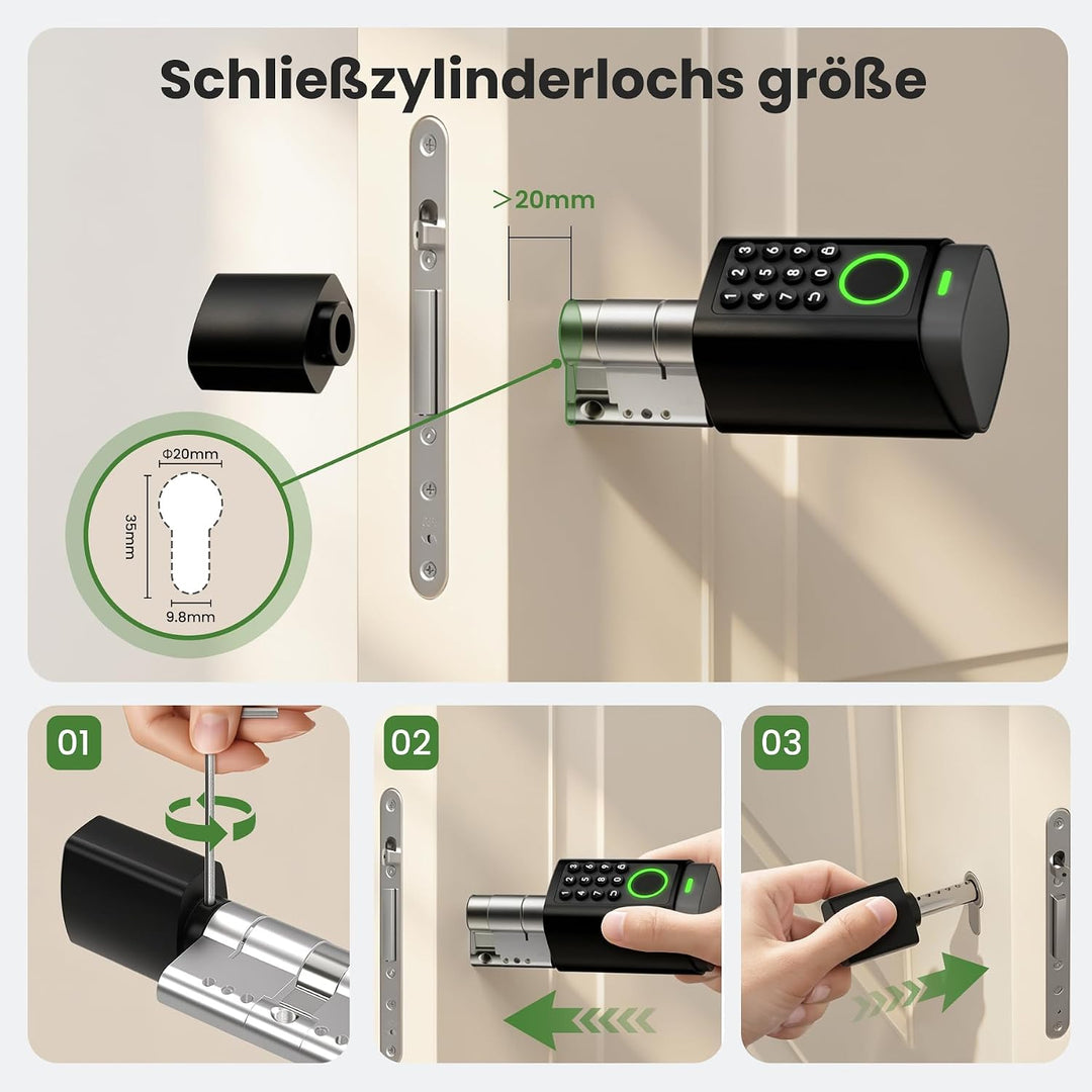AVATTO Smart Türschloss mit Fingerabdruck und Passwort für 60-90mm Tür, Schliesszilinder Länge ist e