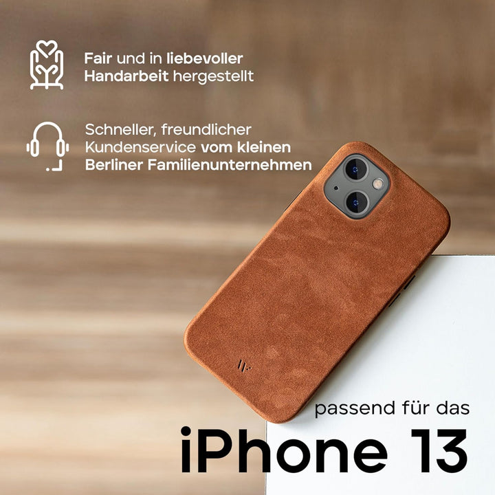 WIIUKA Hülle für iPhone 13, Deutsches Leder, Lederhülle extra Dünn, Premium Handyhülle, Case, Qi, Vi