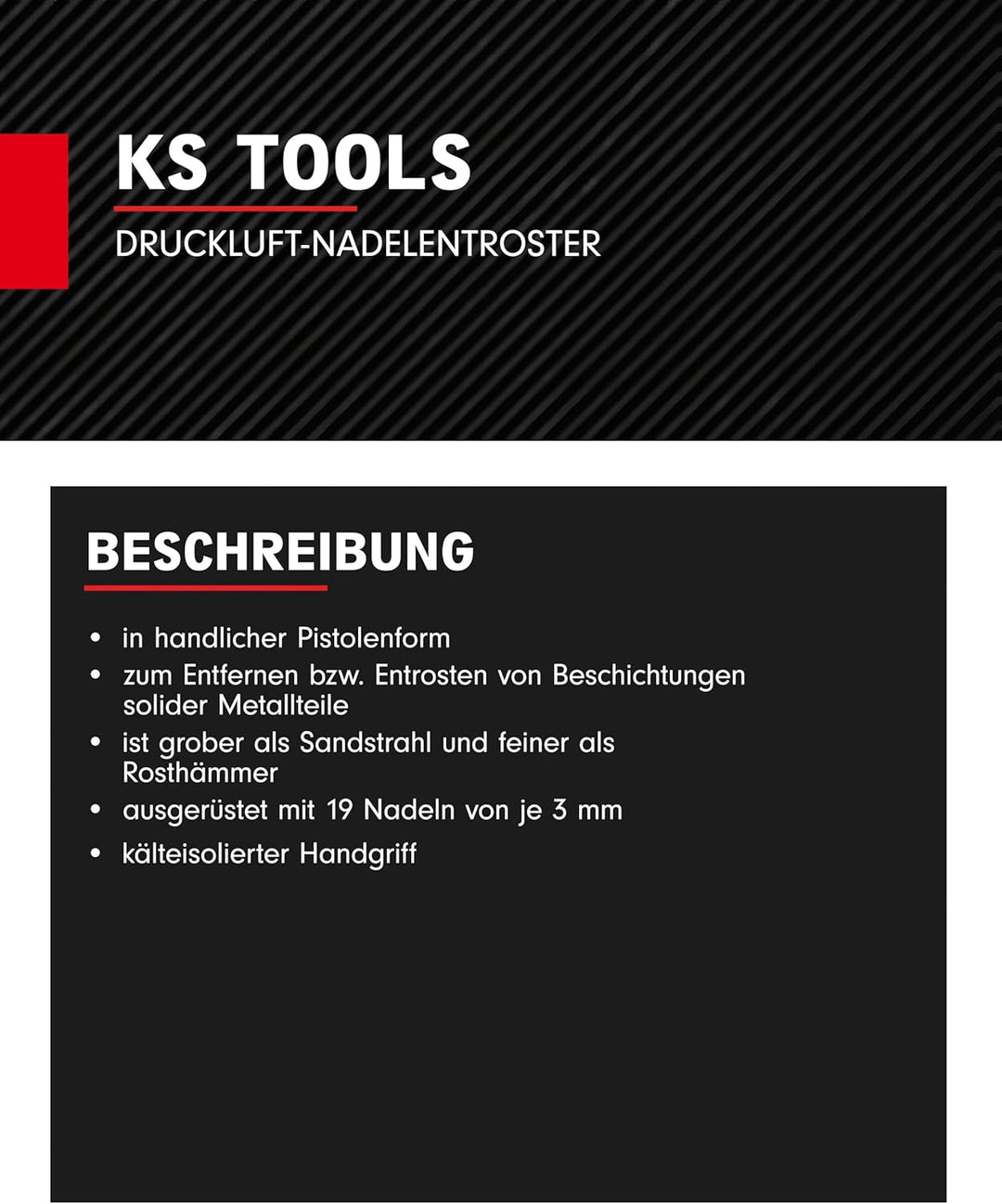 KS Tools 515.3070 3/8" Druckluft-Nadelentroster, max.6,3bar, 1/4''PT, rot /