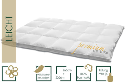 HANSKRUCHEN Premium de Luxe Daunendecke 260x220 cm - Leicht / Übergang - Made in Germany Kassettende