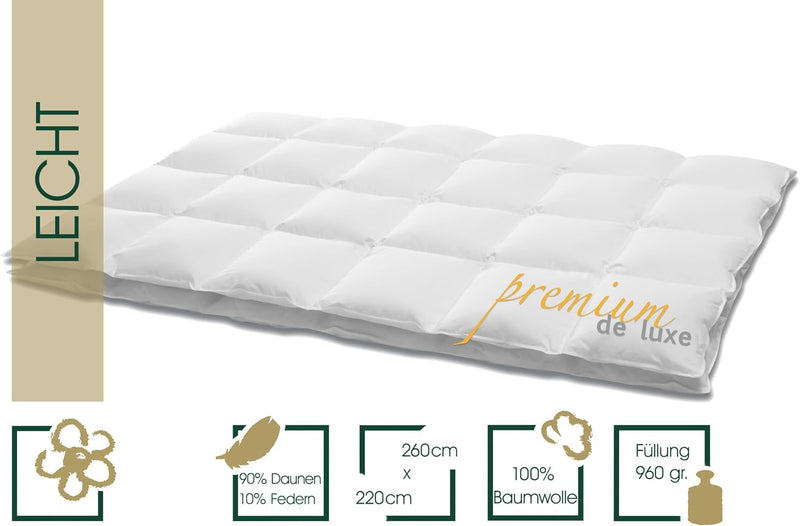 HANSKRUCHEN Premium de Luxe Daunendecke 260x220 cm - Leicht / Übergang - Made in Germany Kassettende