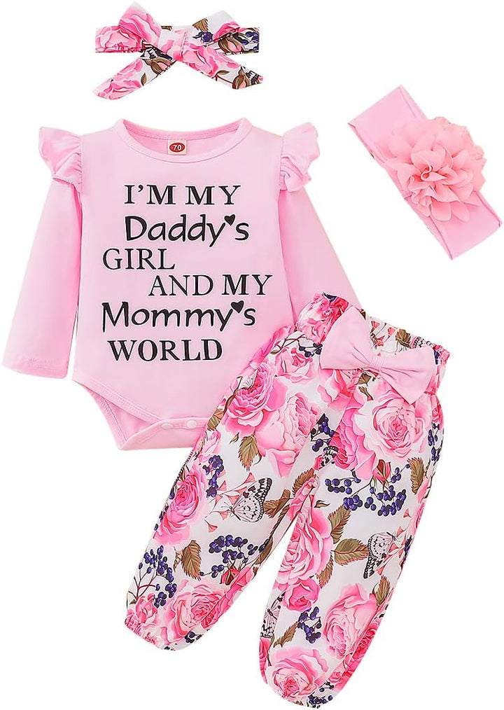 UUAISSO Neugeborenes Baby Mädchen Kleidung Papas Mädchen Langarm Strampler Tops Blumenhosen Sets Sti