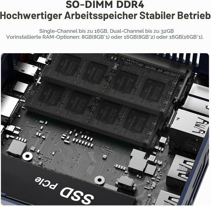 Beelink Mini PC EQR6, AMD Ryzen 5 6600H, 6C/12T, bis zu 4.5Ghz, Mini Computer 16G DDR5 RAM 500GB PCI