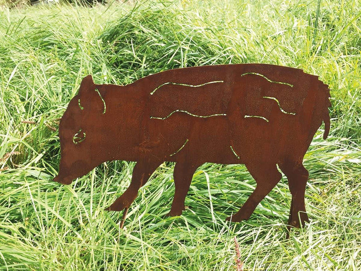 STEINFIGURENWELT GIEBEN 2er Set Frischlinge 30cm hoch zum Stecken Gartenstecker Wildschwein Edelrost