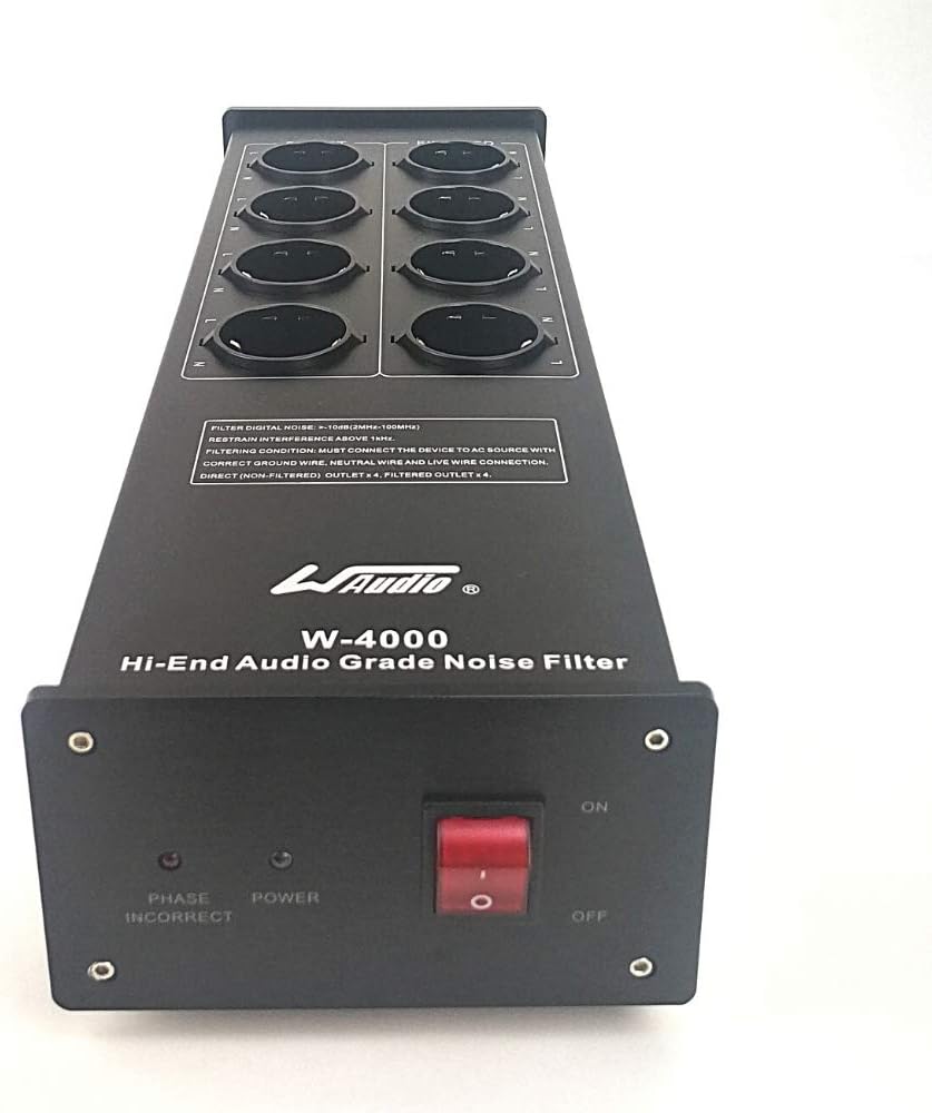 WAudio HiFi Netzfilter W-4000B, 8 Mehrfach Steckdosen mit Überspannungsschutz und Phasenlicht, Schwa