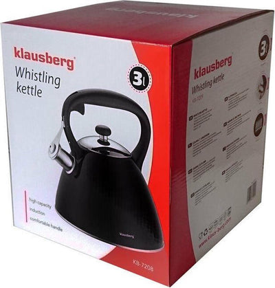 Klausberg Schwarz Edelstahl Flötenkessel Teekessel Wasserkessel 3,0 Liter KB-7208, Schwarz