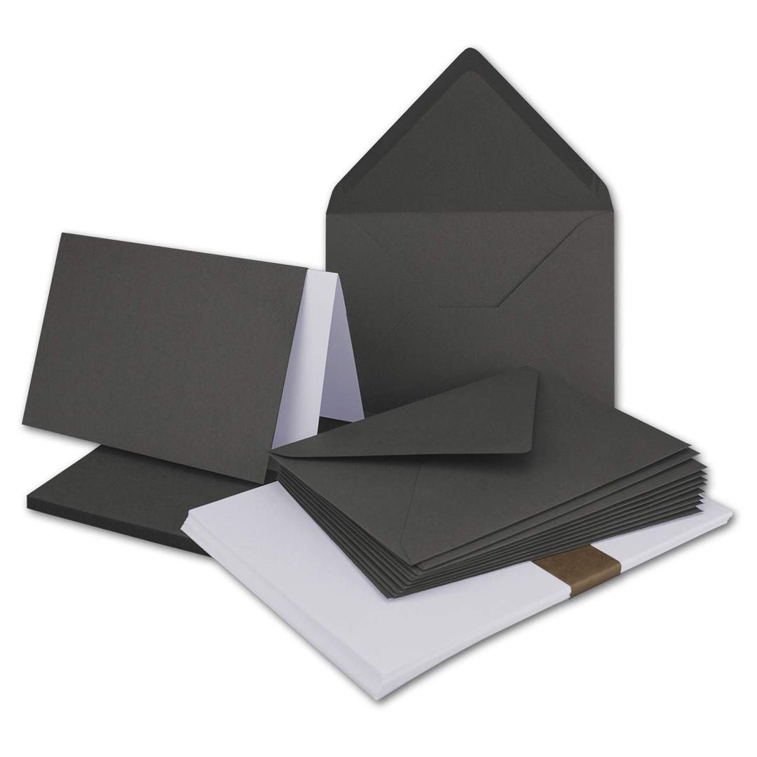 500x Faltkarten SET DIN A6/C6 mit Brief-Umschlägen in Anthrazit-Grau - inklusive Einleger - 14,8 x 1