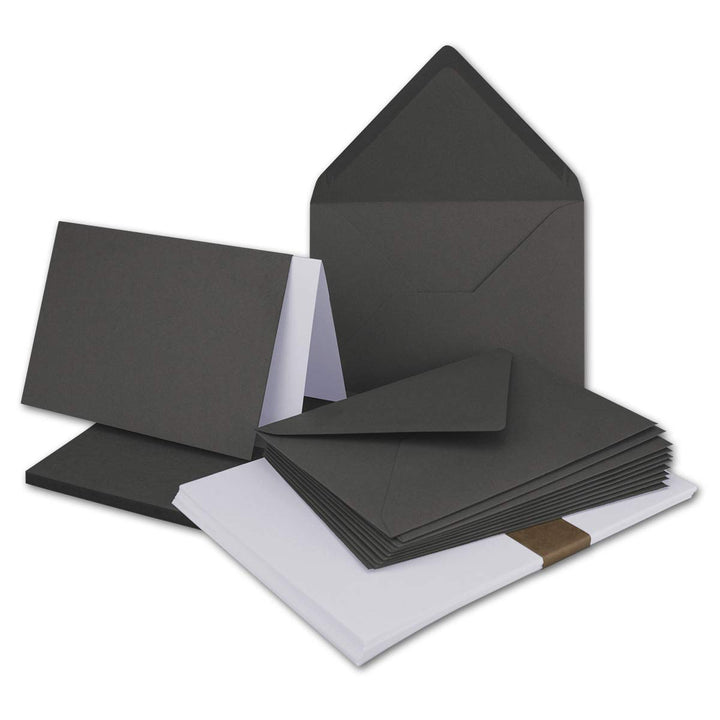 500x Faltkarten SET DIN A6/C6 mit Brief-Umschlägen in Anthrazit-Grau - inklusive Einleger - 14,8 x 1