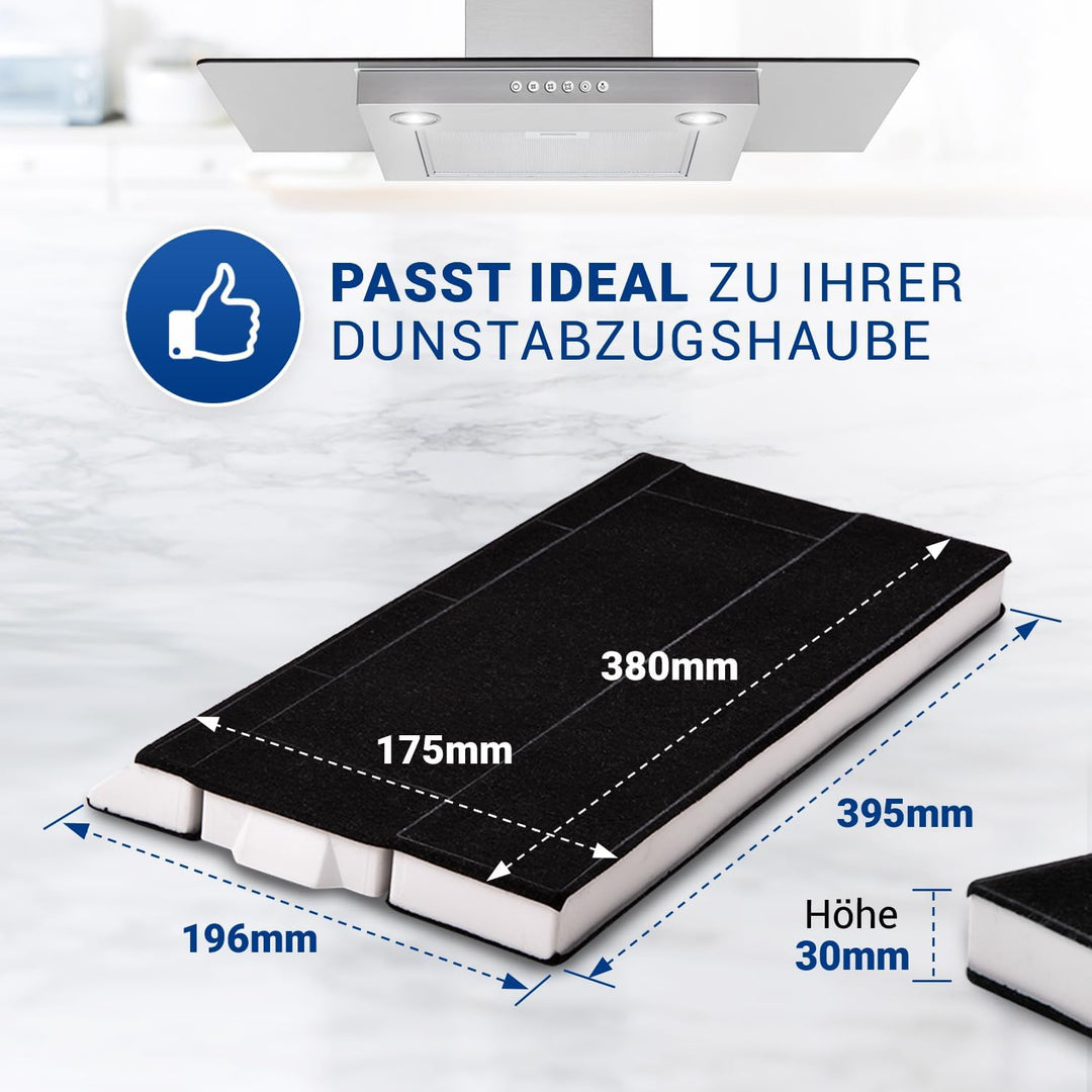 VIOKS SET 3x Aktivkohlefilter Dunstabzugshaube 380/395 x 175/196 x 30 mm Ersatz für Bosch DHZ4506 43