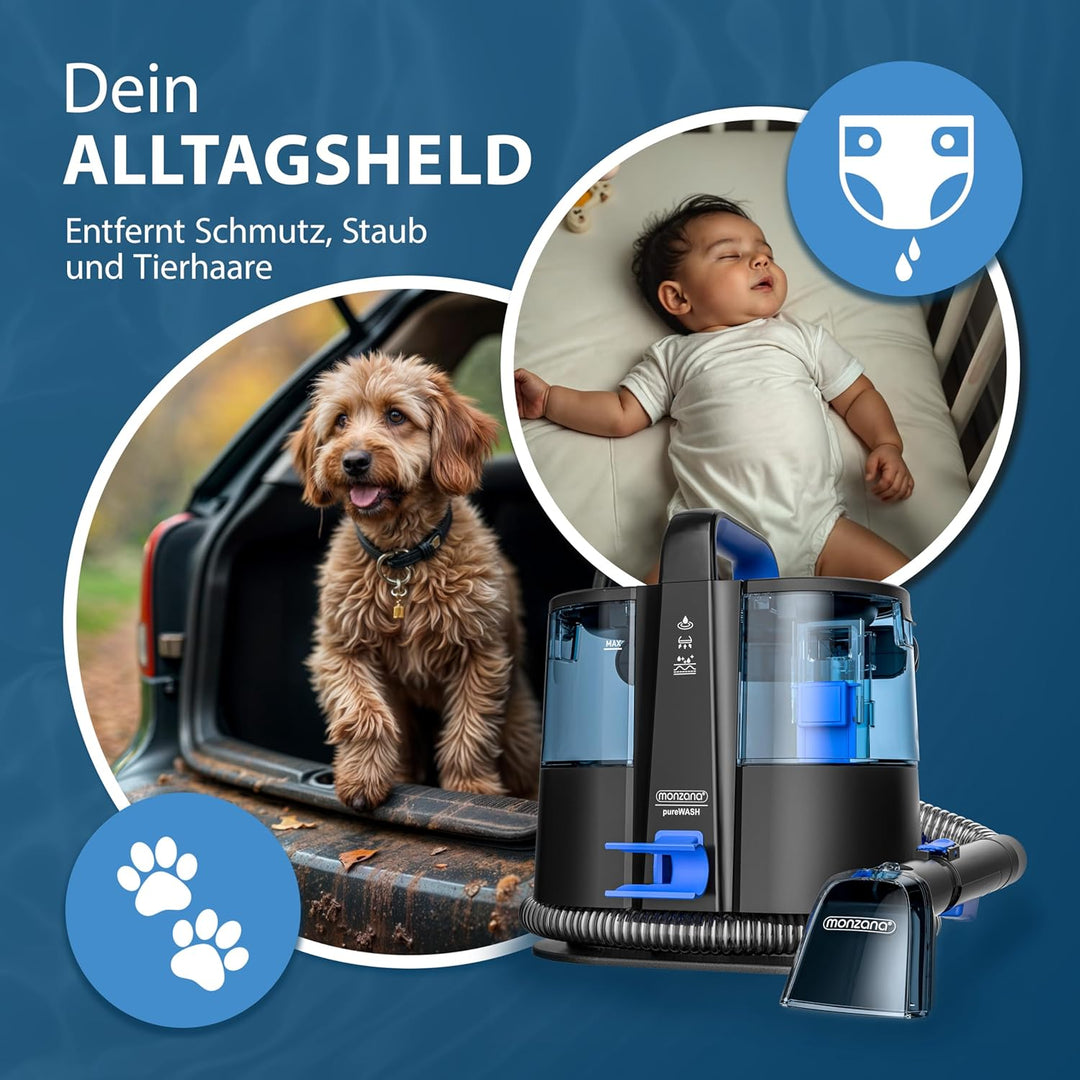 MONZANA® Waschsauger Polsterreiniger Gerät mit 2-in-1 Bürstenaufsatz für Teppiche & Polster 1,2 m Sc