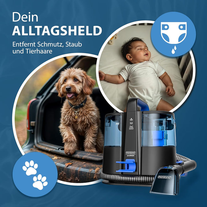 MONZANA® Waschsauger Polsterreiniger Gerät mit 2-in-1 Bürstenaufsatz für Teppiche & Polster 1,2 m Sc
