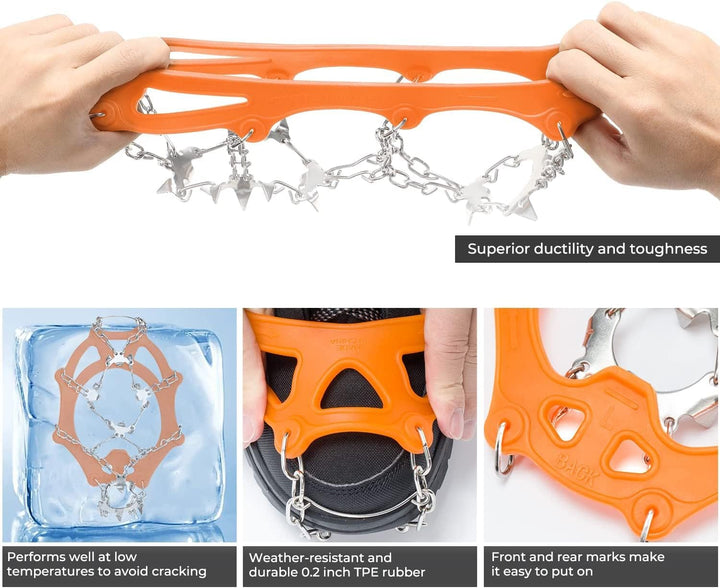 Sportneer Steigeisen Eisstollen Traktion, 19 Spikes Edelstahl Anti-Rutsch EIS Schnee Grips für Schuh