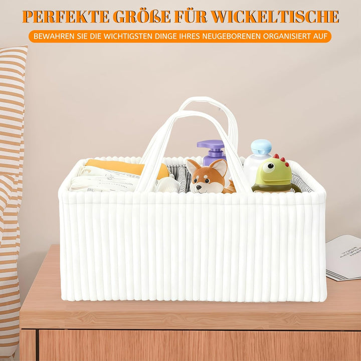 Wickeltisch Organizer, Baby Windel Caddy Korb, Wickeltasche Organizer mit Fächern & Griffen, Cord Wi