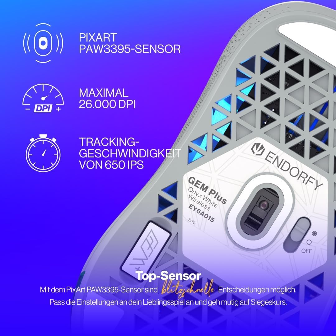 ENDORFY GEM Plus Wireless Onyx White Souris Ambidextre RF Wireless + USB Type-C Optique 26000 DPI Bl