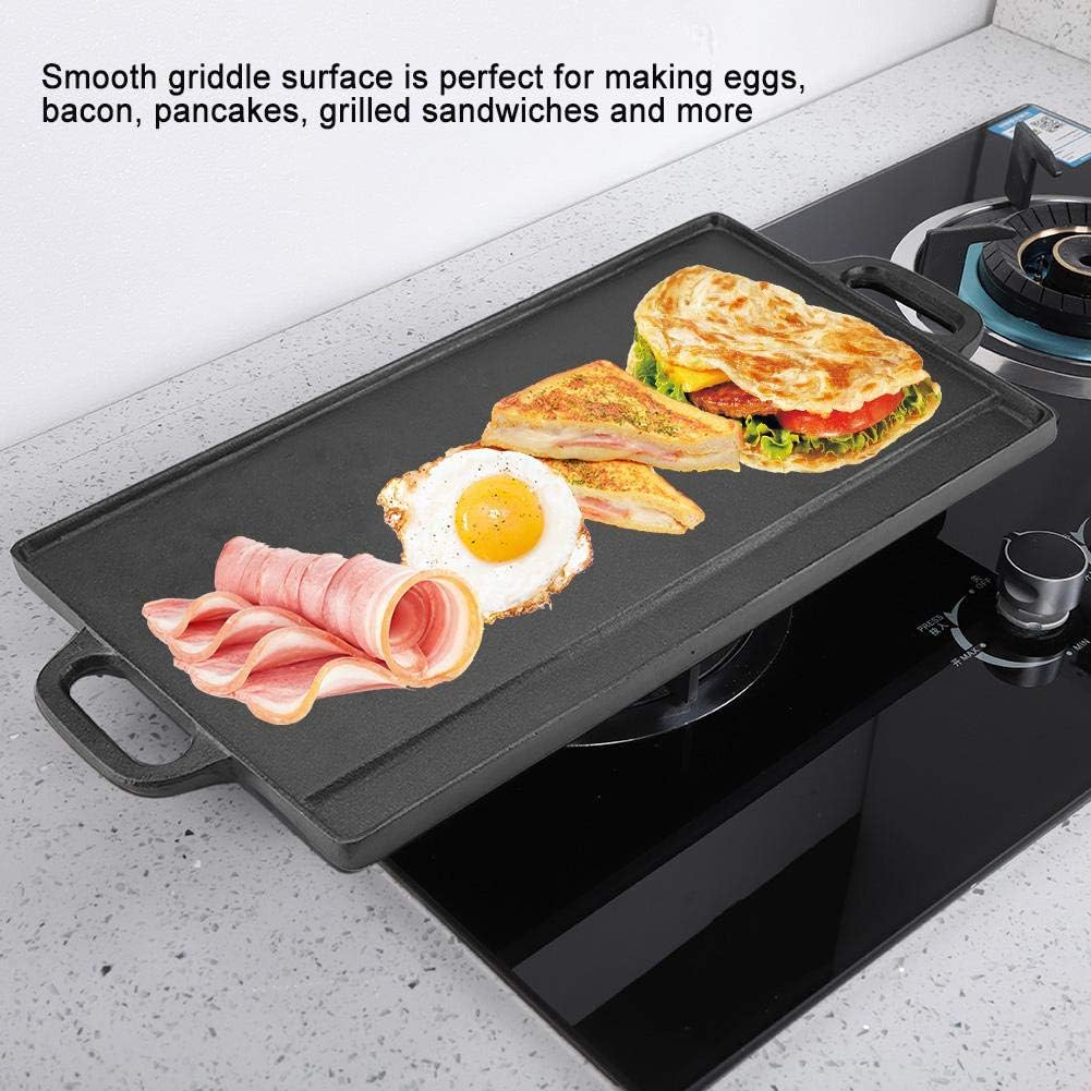 Grillplatte, Antihaft-Grillplatte aus Gusseisen mit Grill und geriffeltem, flachem, doppelseitigem B