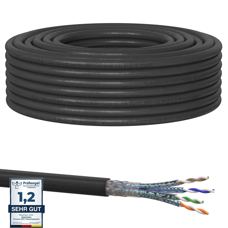 RedStar24 25m Cat7 Erdkabel Verlegekabel Outdoor Lan Kabel Installationskabel Schwarz AWG23/1 CAT 7