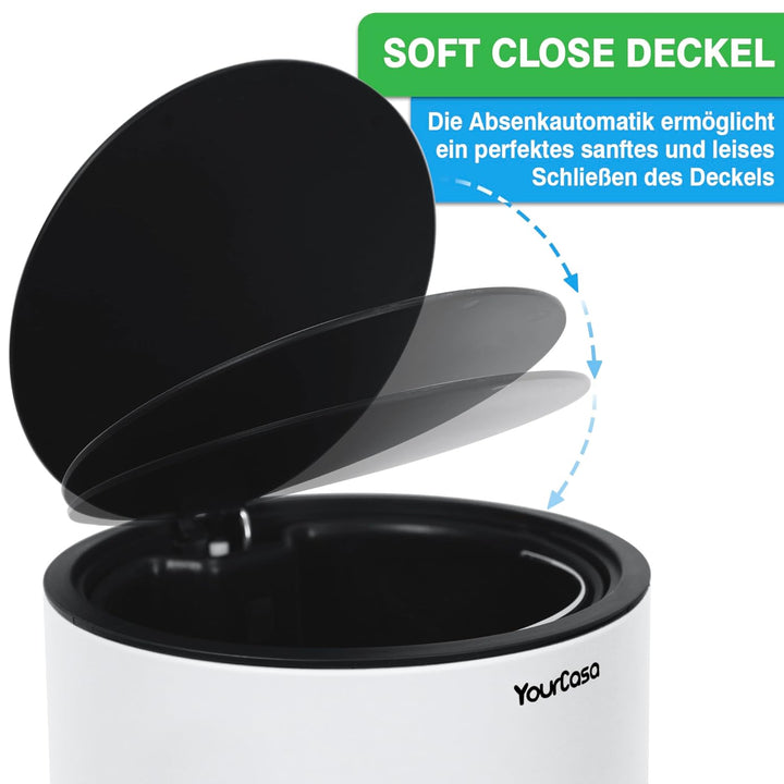 YourCasa Mülleimer Bad [5L] aus Edelstahl für Badezimmer [Softclose] - Badmülleimer Klein - Kosmetik