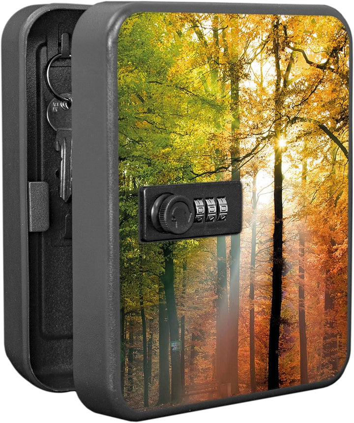 banjado® Burg-Wächter® abschliessbarer Schlüsselkasten mit Motiv Herbstwald für 20 Schlüssel - Schlü