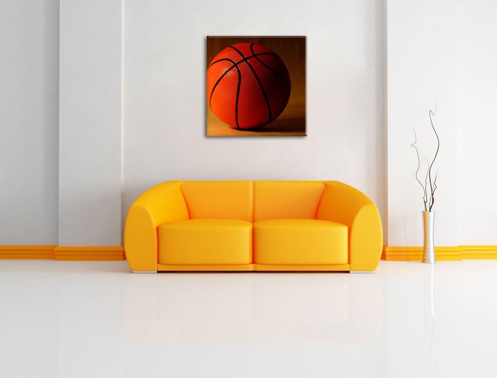 Pixxprint Basketball schwarzer Hintergrund, Format: 70x70 auf Leinwand, riesige Bilder fertig gerahm