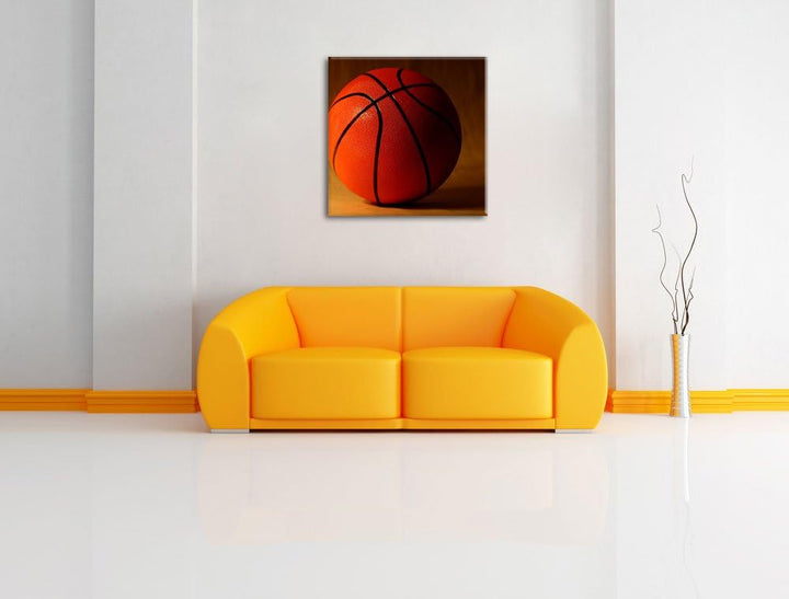 Pixxprint Basketball schwarzer Hintergrund, Format: 70x70 auf Leinwand, riesige Bilder fertig gerahm