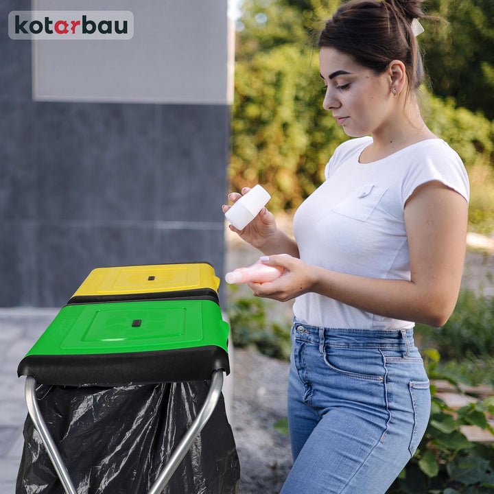 KOTARBAU® Müllsackständer Doppelt Müllbehälter 33 x 77 x 85 cm Grüner Gelber Sack Ständer Metall Pla