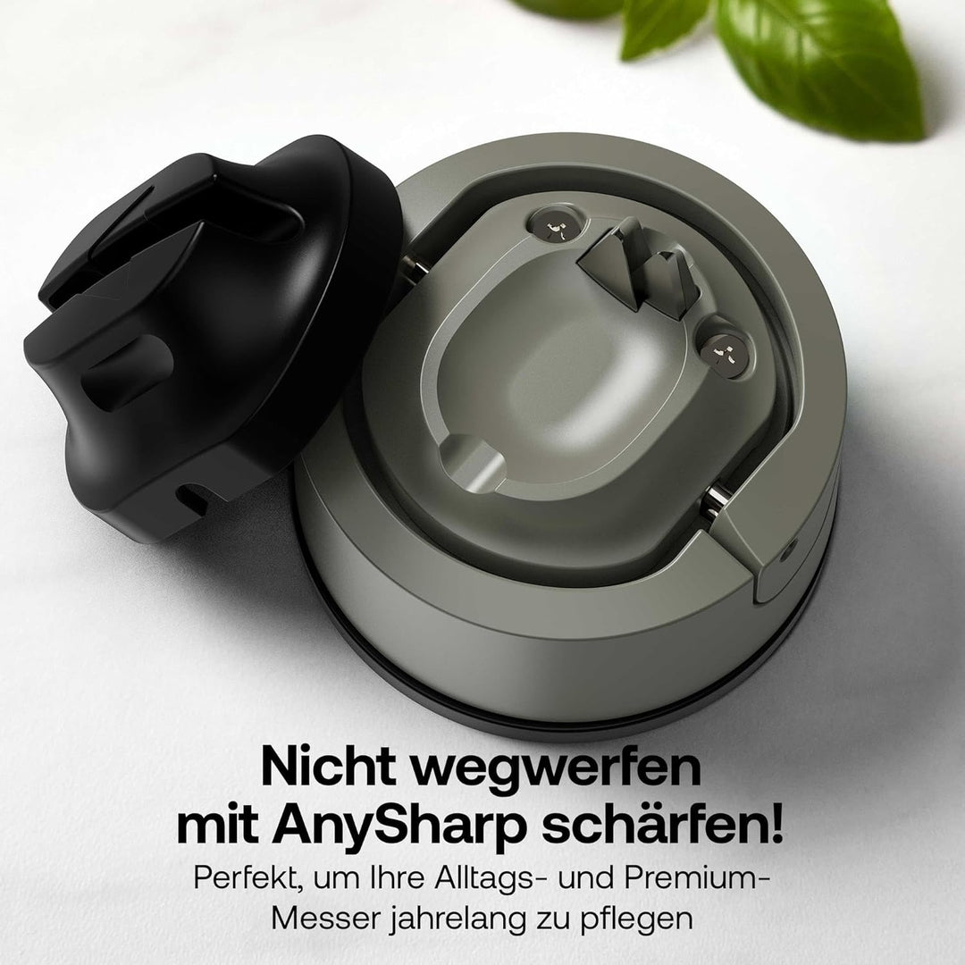 AnySharp Evo Messerschärfer, Freihändige Sicherheit, PowerGrip Saugnapf, Sicheres Schärfen aller Küc